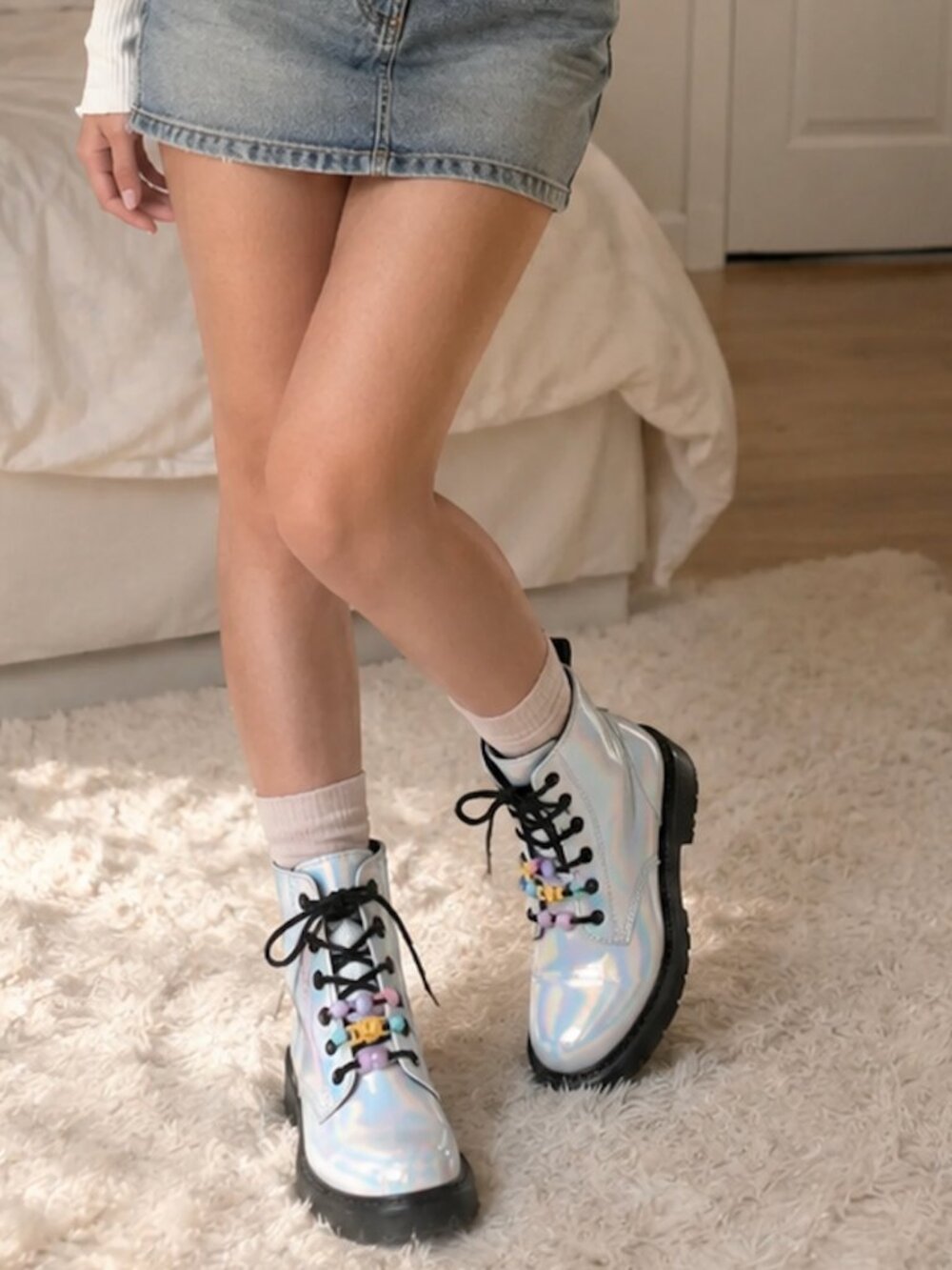 Girls Metallic Silver Combat Boots Lace Up Size 6 The Children’s Place